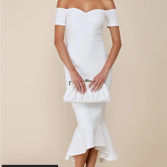 Lulus How Much I Care Off The Shoulder Midi Ivory Dress XS - Picture 2 of 14
